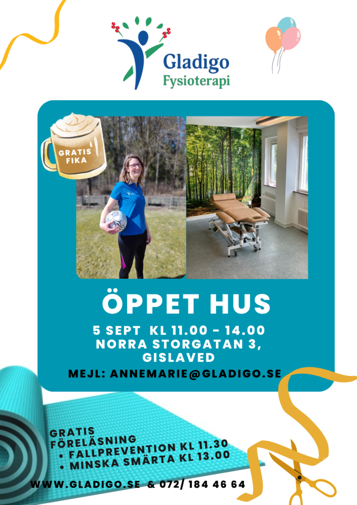 Affiche öppet hus vid information om invigning som står också i texten.